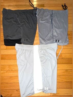 Lot 3 Under Armour Gray Athletic Gym Loose Fit Heatgear Shorts Men’s 2XL